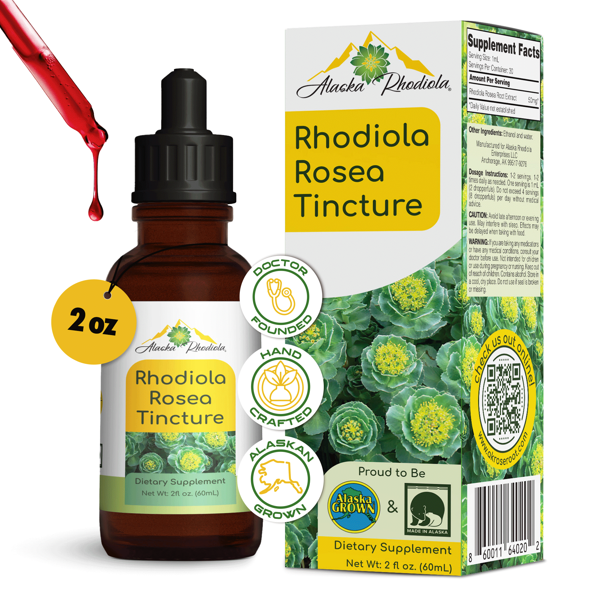 Rhodiola Rosea Tincture – Alaska Grown Herbal Extract (2 oz)