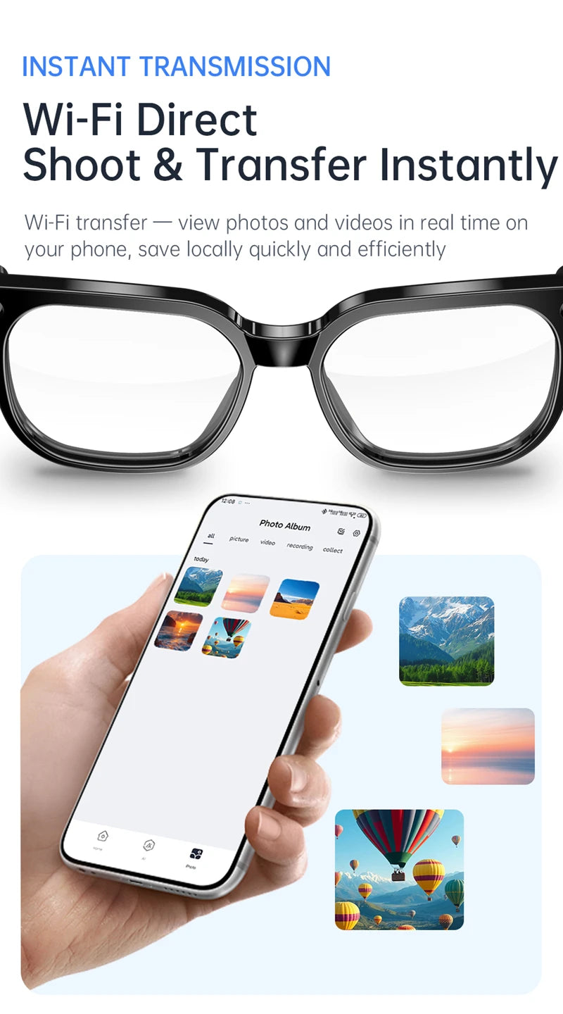 Lenovo 4K 8MP Smart Glasses Men HD Camera Language Translation ChatGPT WIFI Video Recording Bluetooth CallAudio Glasses Women