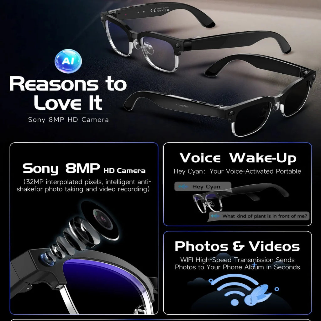 New 8K HD AI Smart Glasses Men Chat GPT 800MP Camera Bluetooth Call AI Translation Voice Assistant Control Sunglasses Wome