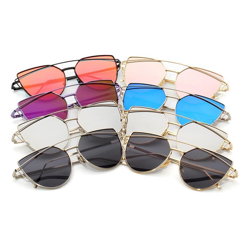 Women Fashion Cat Eye Sunglasses For Women Luxury Design Mirror Lens Vintage Summer Sun Glasses Rose Gold MetalCat Eye Sunglasses for Women Fashion Designer Style