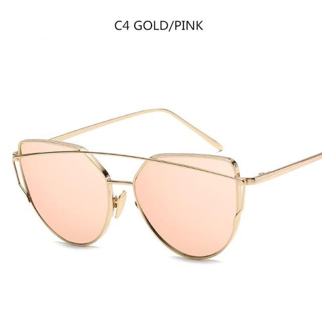 Women Fashion Cat Eye Sunglasses For Women Luxury Design Mirror Lens Vintage Summer Sun Glasses Rose Gold MetalCat Eye Sunglasses for Women Fashion Designer Style