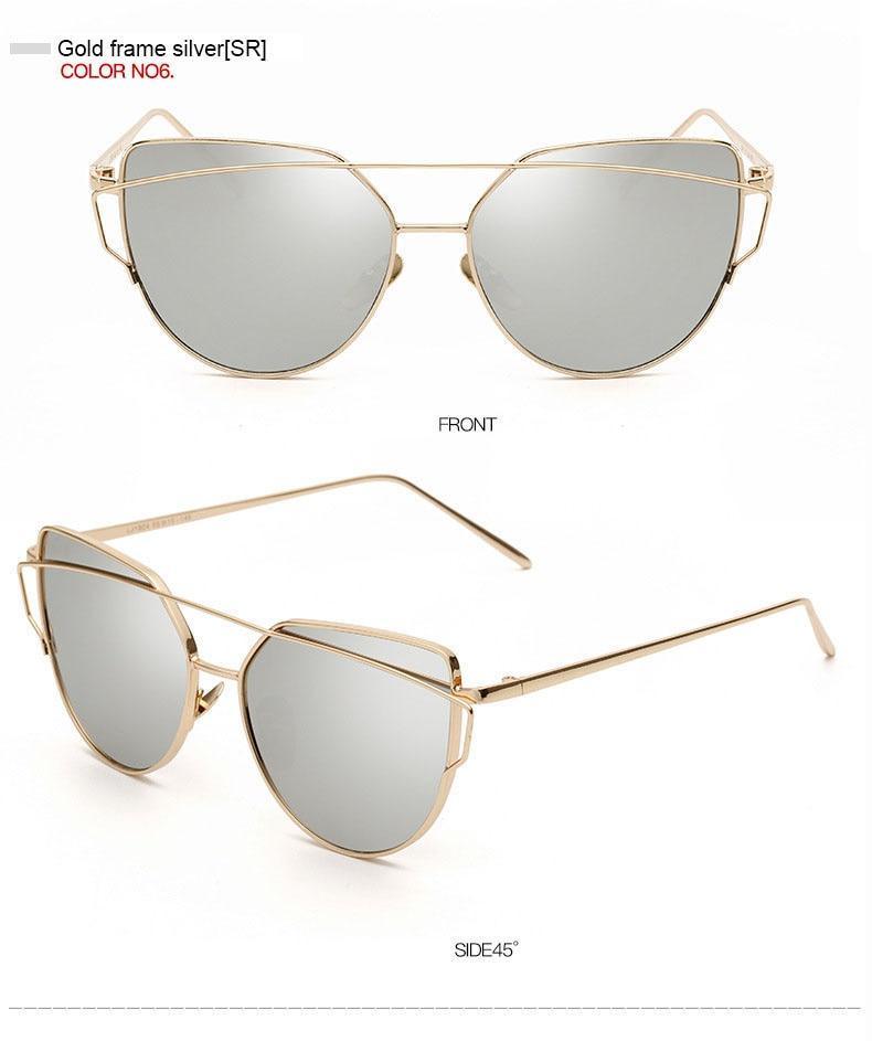 Women Fashion Cat Eye Sunglasses For Women Luxury Design Mirror Lens Vintage Summer Sun Glasses Rose Gold MetalCat Eye Sunglasses for Women Fashion Designer Style