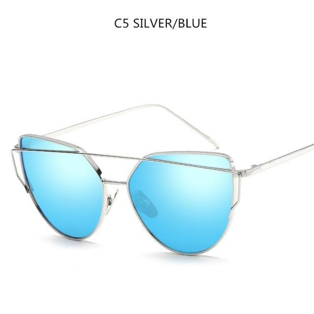 Women Fashion Cat Eye Sunglasses For Women Luxury Design Mirror Lens Vintage Summer Sun Glasses Rose Gold MetalCat Eye Sunglasses for Women Fashion Designer Style