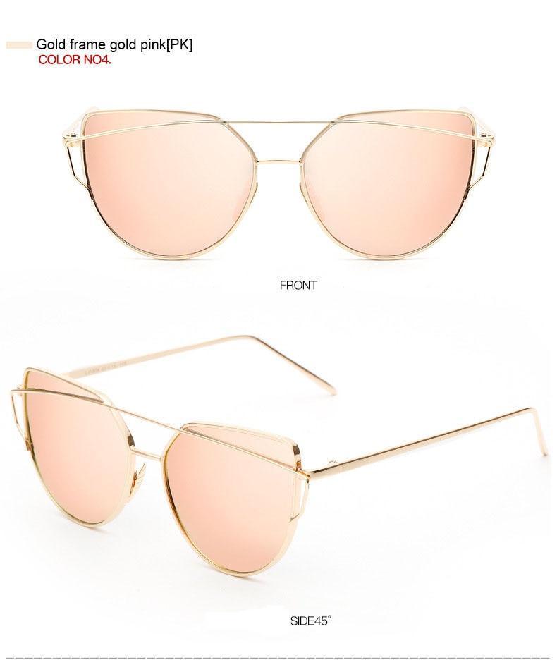 Women Fashion Cat Eye Sunglasses For Women Luxury Design Mirror Lens Vintage Summer Sun Glasses Rose Gold MetalCat Eye Sunglasses for Women Fashion Designer Style