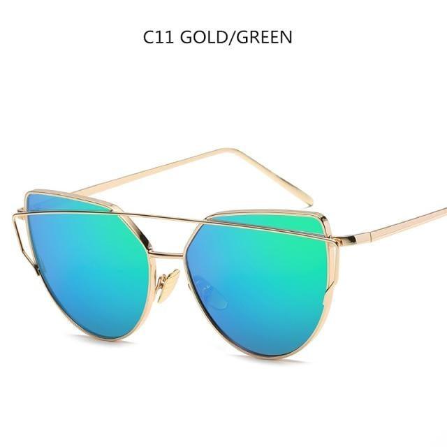 Women Fashion Cat Eye Sunglasses For Women Luxury Design Mirror Lens Vintage Summer Sun Glasses Rose Gold MetalCat Eye Sunglasses for Women Fashion Designer Style