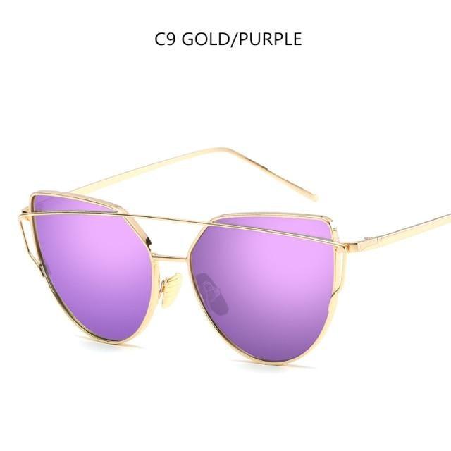 Women Fashion Cat Eye Sunglasses For Women Luxury Design Mirror Lens Vintage Summer Sun Glasses Rose Gold MetalCat Eye Sunglasses for Women Fashion Designer Style