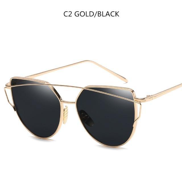 Women Fashion Cat Eye Sunglasses For Women Luxury Design Mirror Lens Vintage Summer Sun Glasses Rose Gold MetalCat Eye Sunglasses for Women Fashion Designer Style