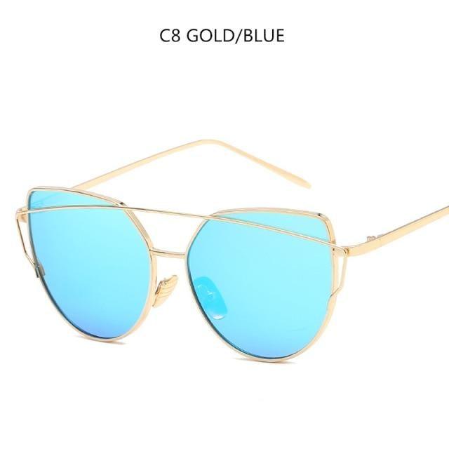 Women Fashion Cat Eye Sunglasses For Women Luxury Design Mirror Lens Vintage Summer Sun Glasses Rose Gold MetalCat Eye Sunglasses for Women Fashion Designer Style